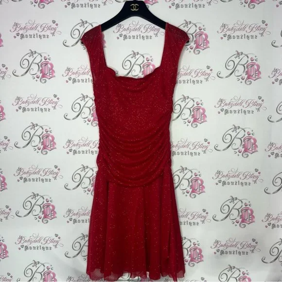 Jessie girl dress sparkly glitter red fairy whimsical cinched draped cute Y2K - Picture 2 of 11